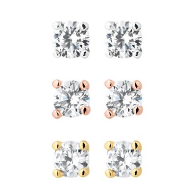 Set of three round cubic zirconia stud earrings